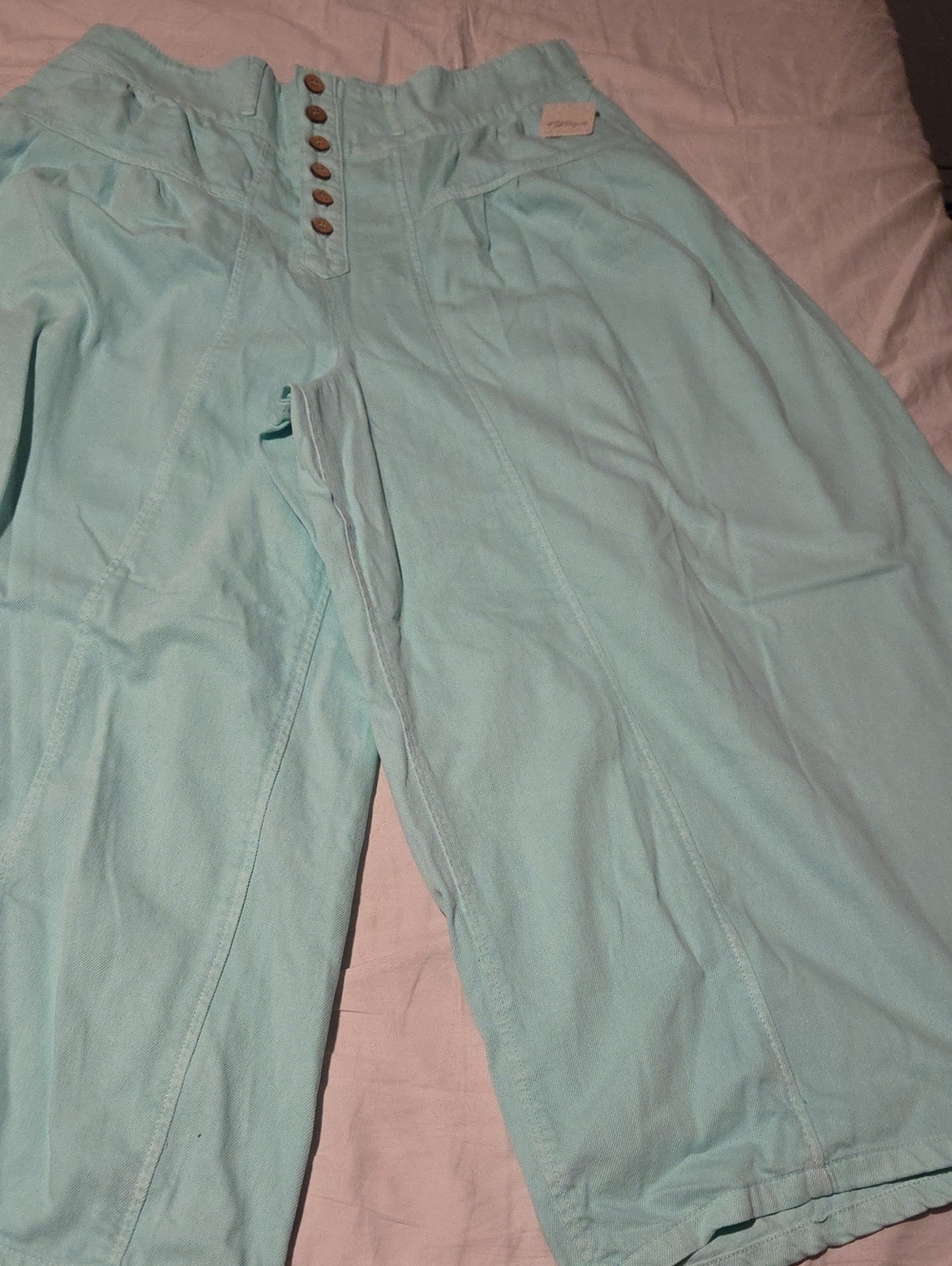 Free People Women’s High-Waist Wide-Leg Pants in Light Aqua